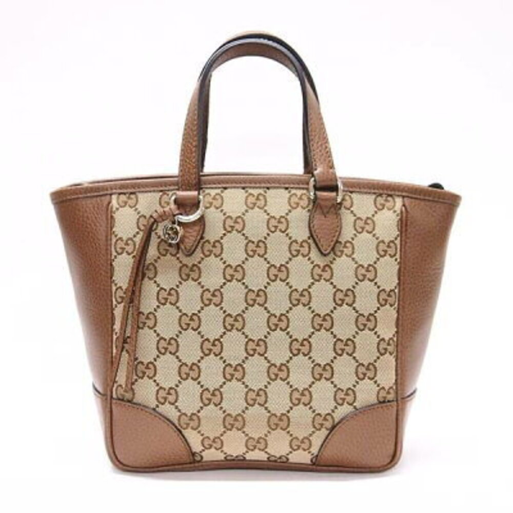 Gucci Tote Bag Brown Handbag Shoulder GG Canvas Leather SA